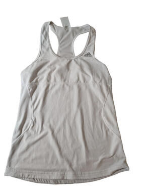 Adidas Womens Running Athletic Rasor Back White Stretch Workout Top Gym Sz S